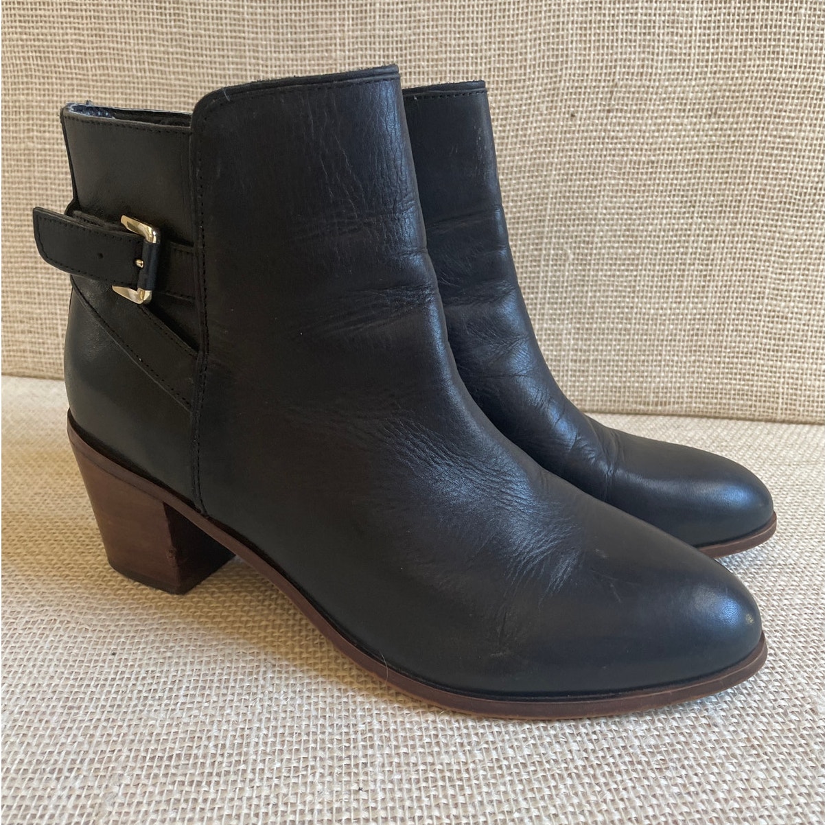 Sam Edelman "Marlene" Black Leather Buckle Round Toe Ankle Booties Size 9.5 M